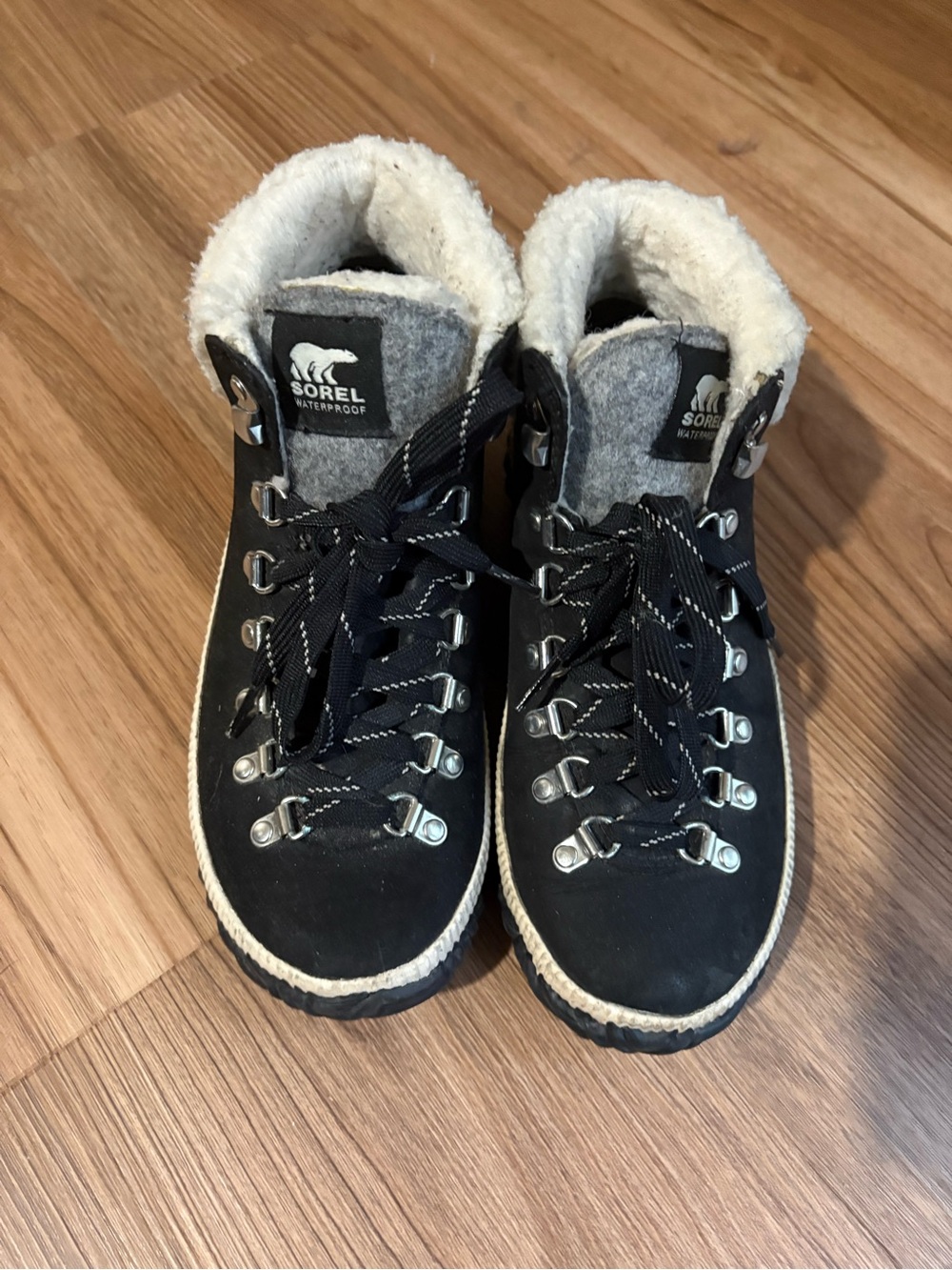 Sorel Black and White Fleece-Lined Lace-Up Waterproof Boots